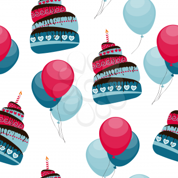 Cake and Balloons Holiday Seamless Pattern Background Vector Illustration