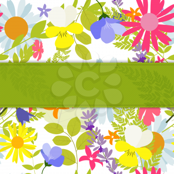 Abstract Natural Spring Background with Flowers and Leaves. Vector Illustration EPS10