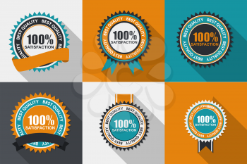Vector 100% Satisfaction Quality Label Set in Flat Modern Design with Long Shadow. Vector Illustration EPS10