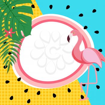 Cute Summer Abstract Frame Background with Pink Flamingo Vector Illustration EPS10