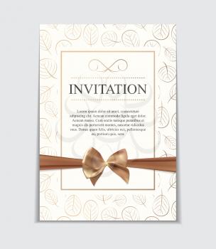 Vintage Wedding Invitation with Bow and Ribbon Template Vector Illutsration EPS10