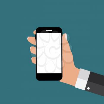 Hand with Abstract Mobile Phone Template in Modern Flat Style Vector Illustration EPS10