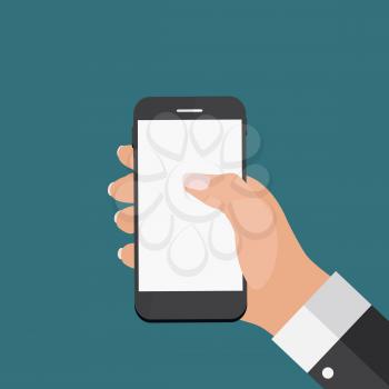 Hand with Abstract Mobile Phone Template in Modern Flat Style Vector Illustration EPS10