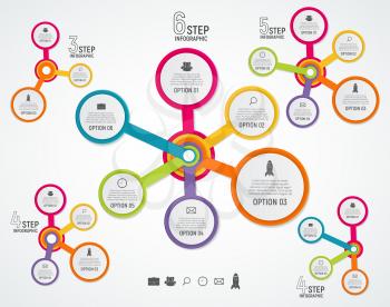 Abstract Elements of Graph, Diagram with 3,4,5,6  Steps, Options. Business Infographic Templates for Creative Presentation. Vector Illustration. EPS10