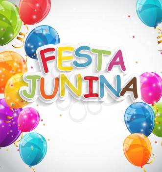 Festa Junina Holiday Background. Traditional Brazil June Festival Party. Midsummer Holiday. Vector illustration with Ribbon and Flags. EPS10