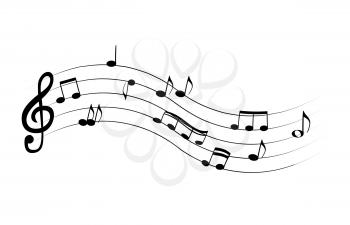 Set of musical notes on five-line clock notation without a feature. Treble clef. Vector Illustration. EPS10