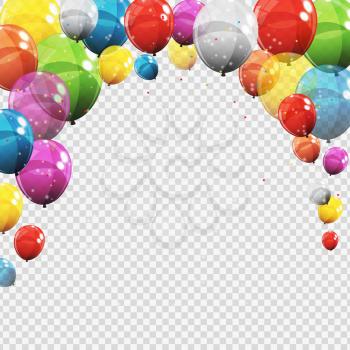 Group of Colour Glossy Helium Balloons with Blank Page Isolated on Transparent Background. Vector Illustration EPS10
