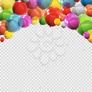 Group of Colour Glossy Helium Balloons with Blank Page Isolated on Transparent Background. Vector Illustration EPS10
