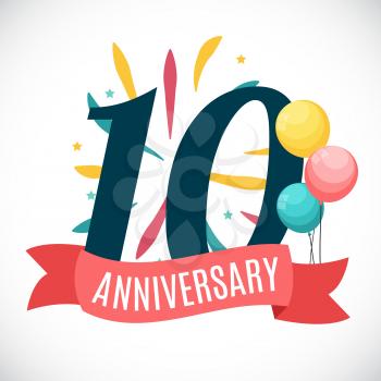 Anniversary 10 Years Template with Ribbon Vector Illustration EPS10
