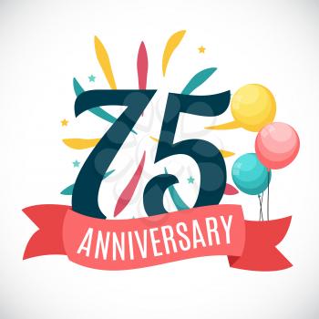 Anniversary 75 Years Template with Ribbon Vector Illustration EPS10
