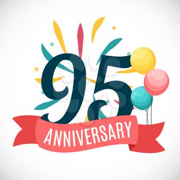 Anniversary 95 Years Template with Ribbon Vector Illustration EPS10