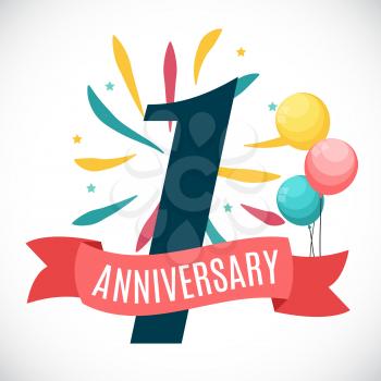 Anniversary 1 Years Template with Ribbon Vector Illustration EPS10
