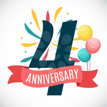 Anniversary 4 Years Template with Ribbon Vector Illustration EPS10
