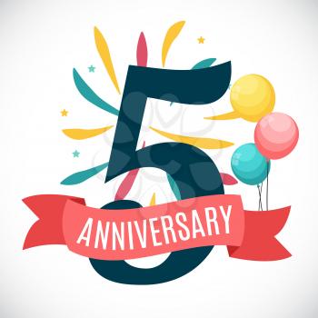 Anniversary 5 Years Template with Ribbon Vector Illustration EPS10
