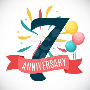 Anniversary 7 Years Template with Ribbon Vector Illustration EPS10