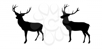 Set black and white deer with horns isolated on background. Vector Illustration. EPS10
