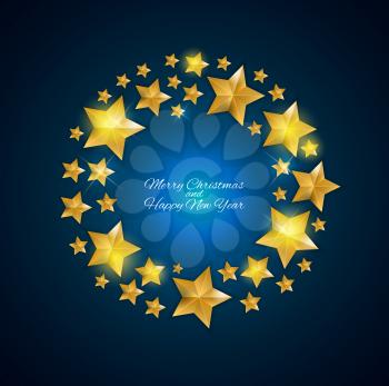 Happy New Year and  Christms Background with Golden Stars. Vector Illustration EPS10
