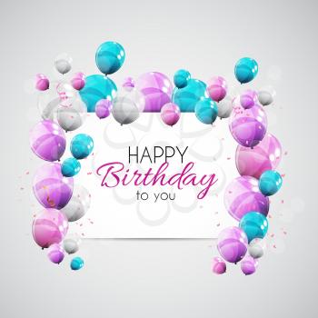 Color Glossy Happy Birthday Balloons Banner Background Vector Illustration EPS10