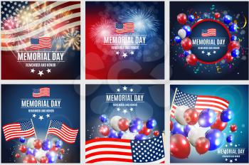 Memorial Day Background Template Vector Illustration Collection Set EPS10