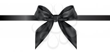 Decorative black  bow with ribbon isolated on white. 3D Realistic Vector Illustration. EPS10