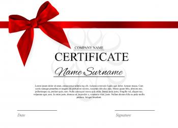 Certificate template Background with red bow. Award diploma design blank. Vector Illustration EPS10