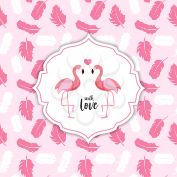 Cute Flamingo Love Background Vector Illustration EPS10