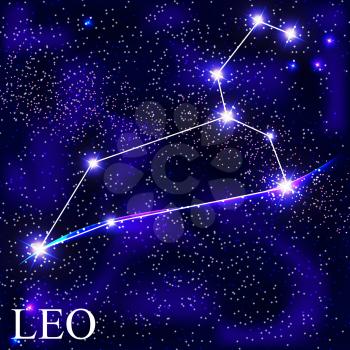 Leo Zodiac Sign with Beautiful Bright Stars on the Background of Cosmic Sky Vector Illustration EPS10