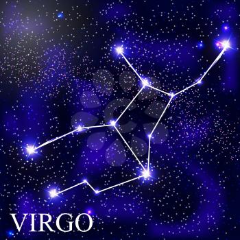 Virgo Zodiac Sign with Beautiful Bright Stars on the Background of Cosmic Sky Vector Illustration EPS10
