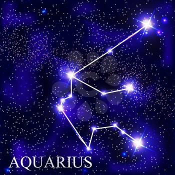 Aquarius Zodiac Sign with Beautiful Bright Stars on the Background of Cosmic Sky Vector Illustration EPS10