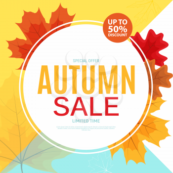 Shiny Autumn Leaves Sale Banner. Business Discount Card. Vector Illustration EPS10