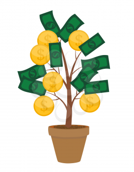Financial concept. Money tree - symbol of successful business. Vector Illustration