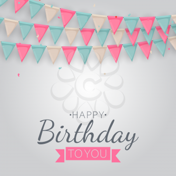 Happy Birthday Holiday Party Background with Flags and Balloons. Vector Illustration EPS10