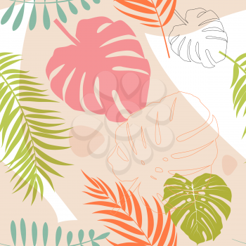 Tropical Monstera Palm leaves trendy seamless pattern background. Vector illustration. EPS10