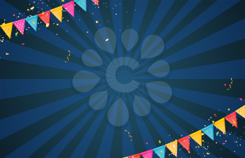 Banner with garland of flags and ribbons. Holiday Party background for birthday party, carnaval template. Vector Illustration EPS10