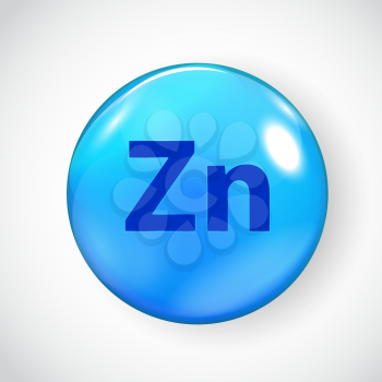 Mineral Zn Zink blue shiny pill capsule icon. Vector Illustration EPS10