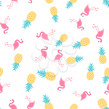 Tropic fruit Pineapple and Pink Flamingo seamless pattern background design. Vector Illustration EPS10