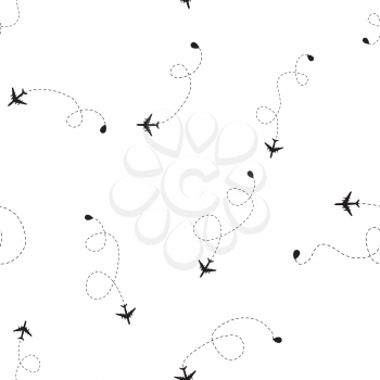 Airplane dotted flight seamless pattern background. Vector Illustration