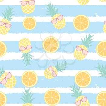 Tropic fruit Pineapple and orange seamless pattern background design. Vector Illustration EPS10