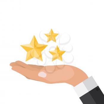 Hand with Stars Flat Design. Present, Gift, ?oupon Concept. Vector Illustration EPS10
