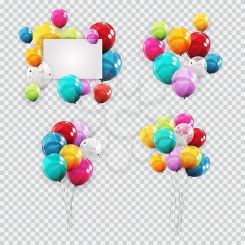 Group of Colour Glossy Helium Balloons Background. Set of  Balloons for Birthday, Anniversary, Celebration  Party Decorations. Vector Illustration EPS10
