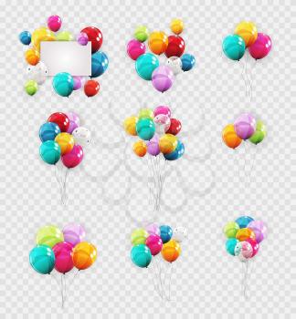 Group of Colour Glossy Helium Balloons Background. Set of Balloons for Birthday, Anniversary, Celebration Party Decorations. Vector Illustration EPS10