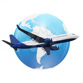 Airplane flight background above world map. Vector Illustration eps10