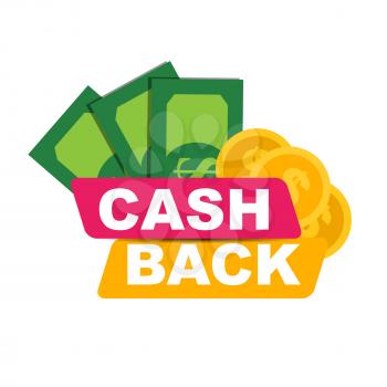 Money cashback poster with gold dollar coins. Vector illustration EPS10