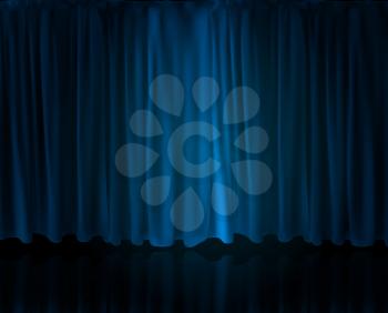 Realistic Spotlight on stage curtain. Option curtain at home in the cinema. Vector Illustration. EPS10