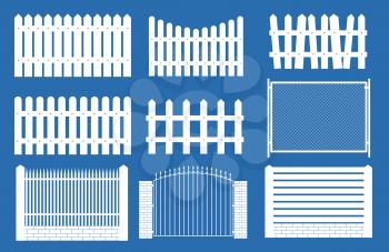 Collection Set of fences, pickets silhouettes for garden background. Vector Illustration EPS10