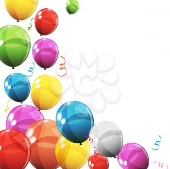 Group of Colour Glossy Helium Balloons Isolated on White Background. Set of  Balloons for Birthday, Anniversary, Celebration  Party Decorations. Vector Illustration EPS10