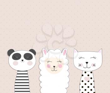 Little cute llama, panda and cat for card and shirt design. Best Friend Concept. Vector Illustration EPS10