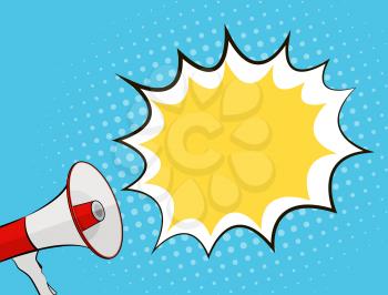 Megaphone and Speech Bubble in Pop Art Style Background Vector Illustration EPS10