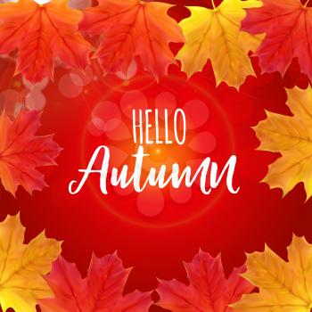 Shiny Hello Autumn Natural Leaves Background. Vector Illustration EPS10