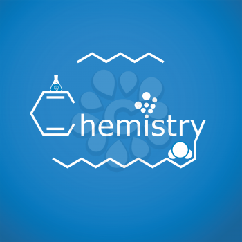 Stylized word chemistry on gradient blue background, 2d illustration, vector, eps 8